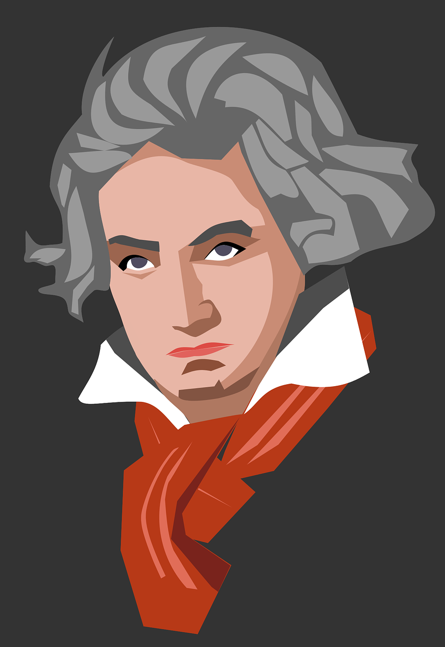 Beethoven cartoon composing with pen